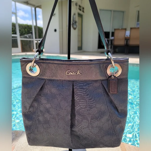 Coach Ashley Medium Jacquard Fabric Signature "C" Charcoal Crossbody Bag - Picture 4 of 16